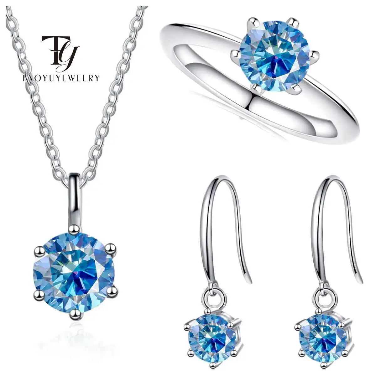 925 Sterling Silver Ring Earring Necklace One Piece Set 2.5CT D Color Moissanit Fine Jewelry Women's Accessories For Party Gift