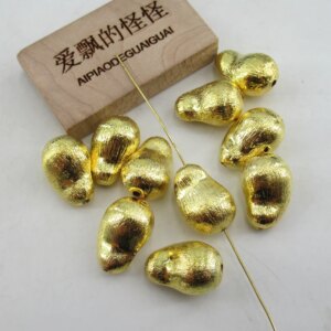APDGG Wholesale 10 Pcs Yellow Gold Plated Copper Baroque Shape Brushed Beads Necklace Jewelry DIY Metal Spacer Beads Pendant