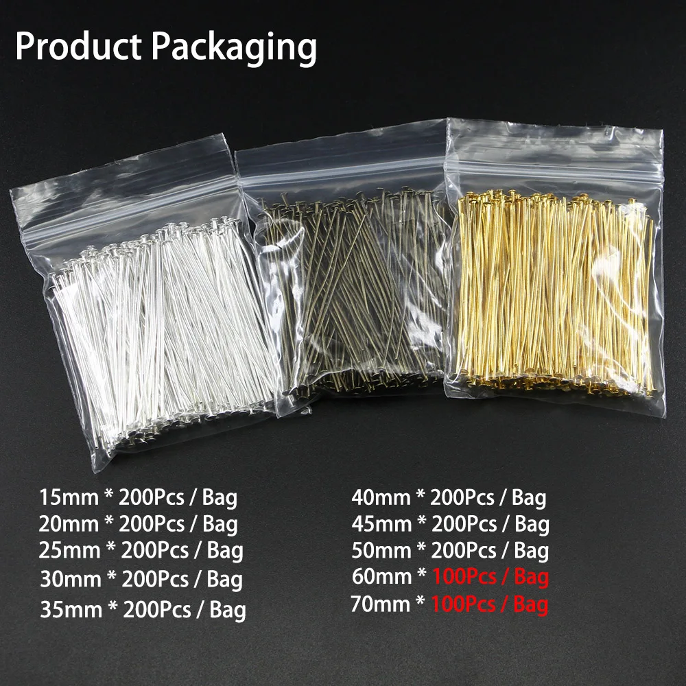 100-200pcs/bag 20 25 30 40 50 60 70 mm Flat Head Pins Gold/Copper/Rhodium Headpins For Jewelry Findings Making DIY Supplies - Image 5