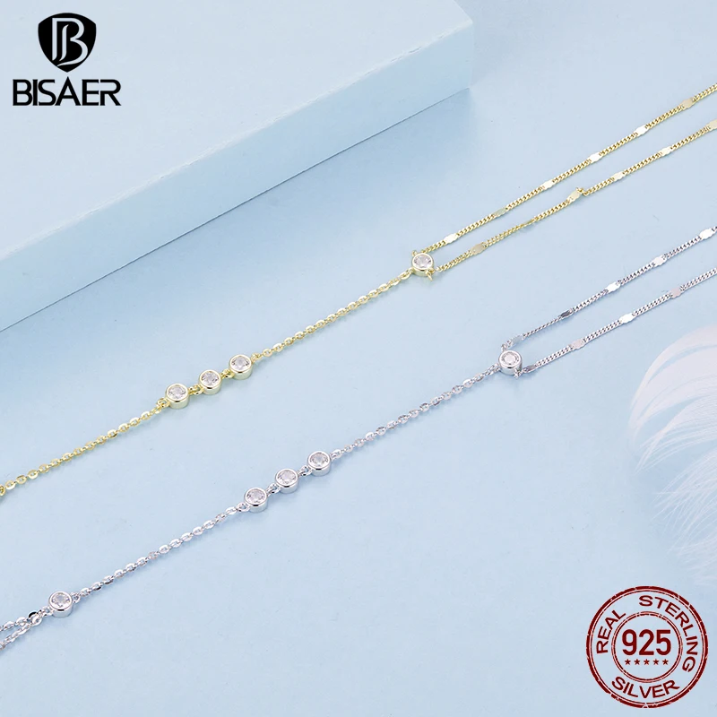 BISAER 925 Sterling Silver Finger Bracelet Hand Chain Ring Round 5A Zircon Trendy Thin Dainty Stackable Link Women Fine Jewelry - Image 5