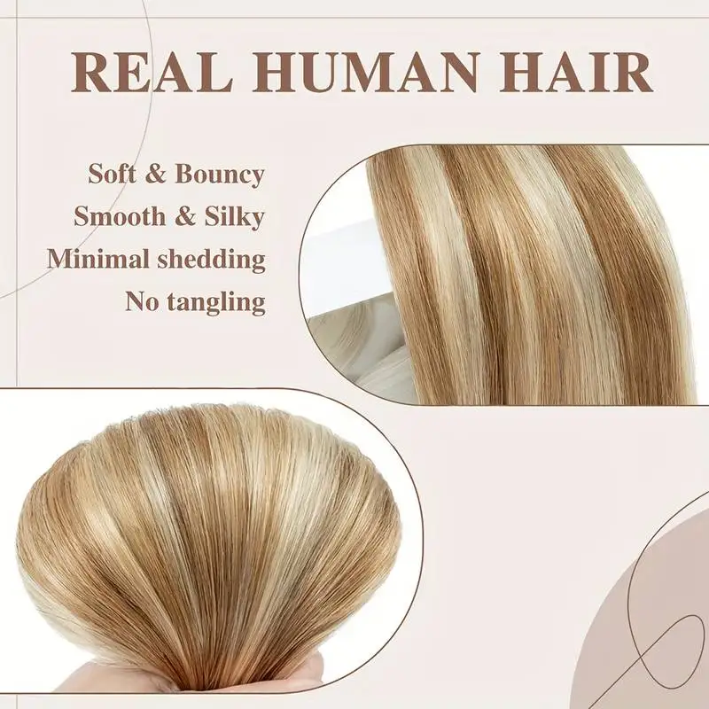 8Pcs Clip In Hair Extensions 100% Real Human Hair P8/613 Color Brown Highlight Blonde For Women Daily Use Real Easy Wear To Go - Image 5