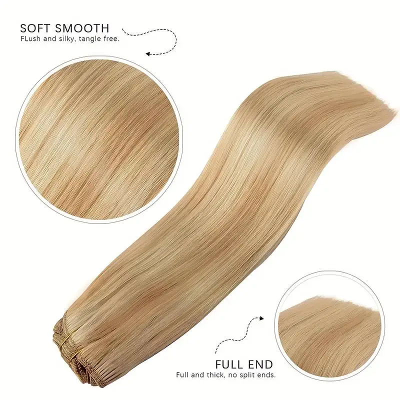 8Pcs Clip In Hair Extensions 100% Real Human Hair P8/613 Color Brown Highlight Blonde For Women Daily Use Real Easy Wear To Go - Image 4