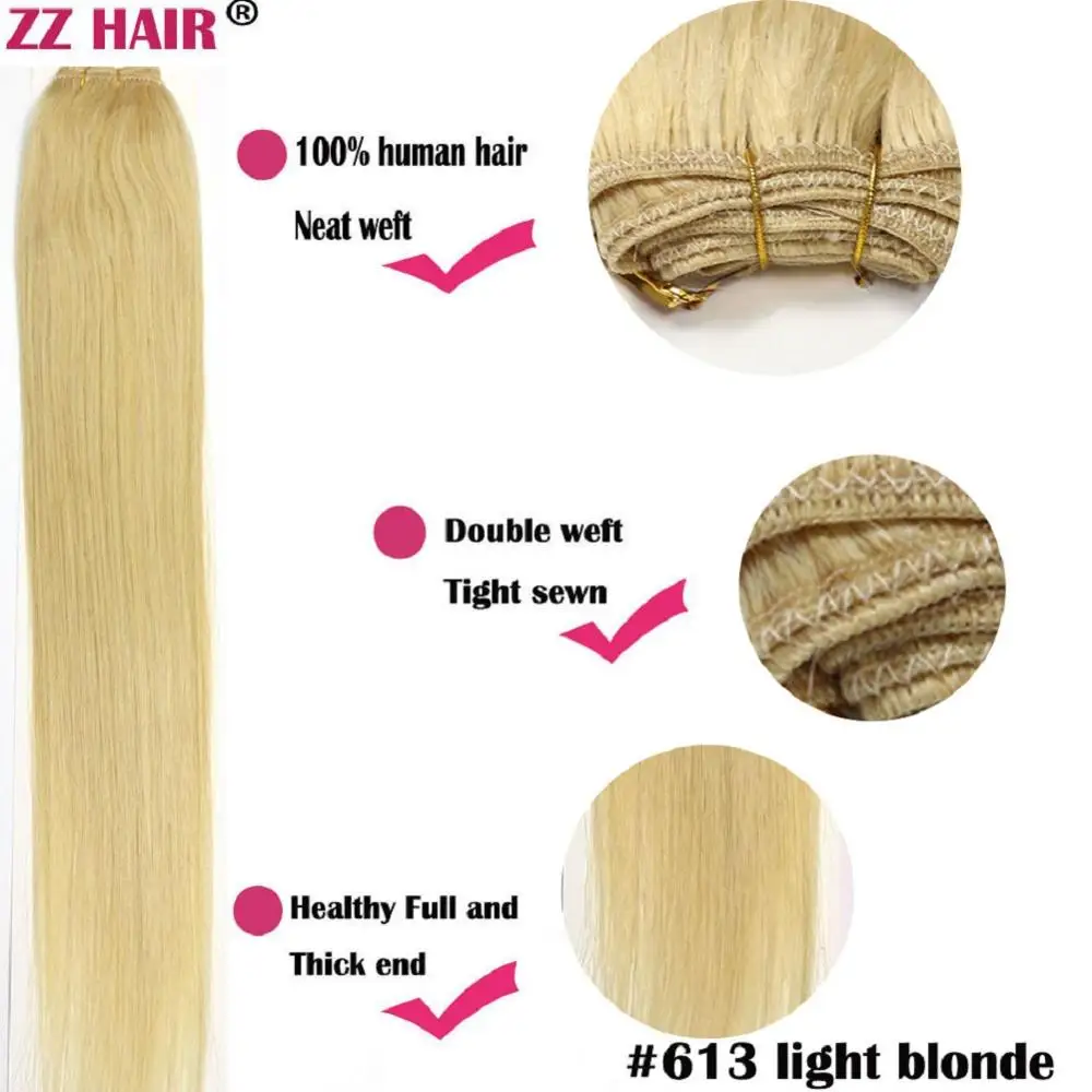 ZZHAIR 100% Human Hair Extensions 16"-26" Machine Made Remy Hair Weft Weaving 100g/Pcs Straight Natural Silk Non-clips - Image 4