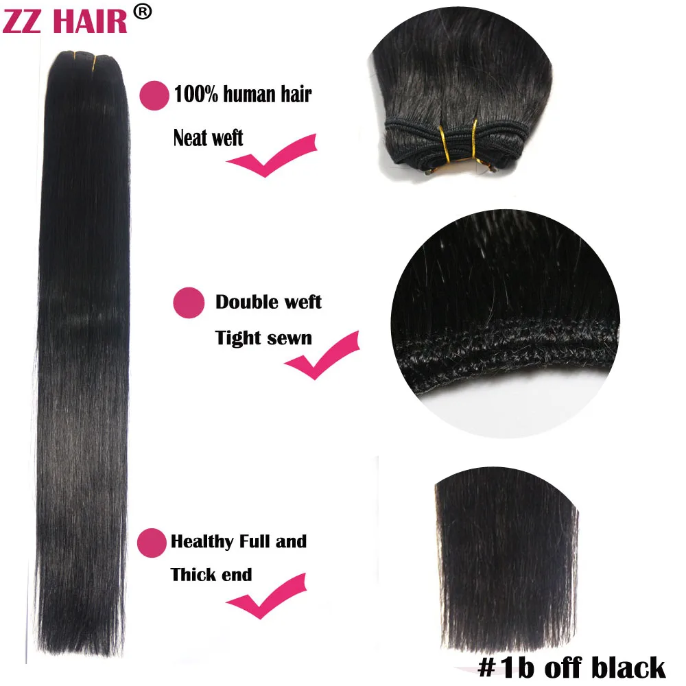 ZZHAIR 100% Human Hair Extensions 16"-26" Machine Made Remy Hair Weft Weaving 100g/Pcs Straight Natural Silk Non-clips - Image 5