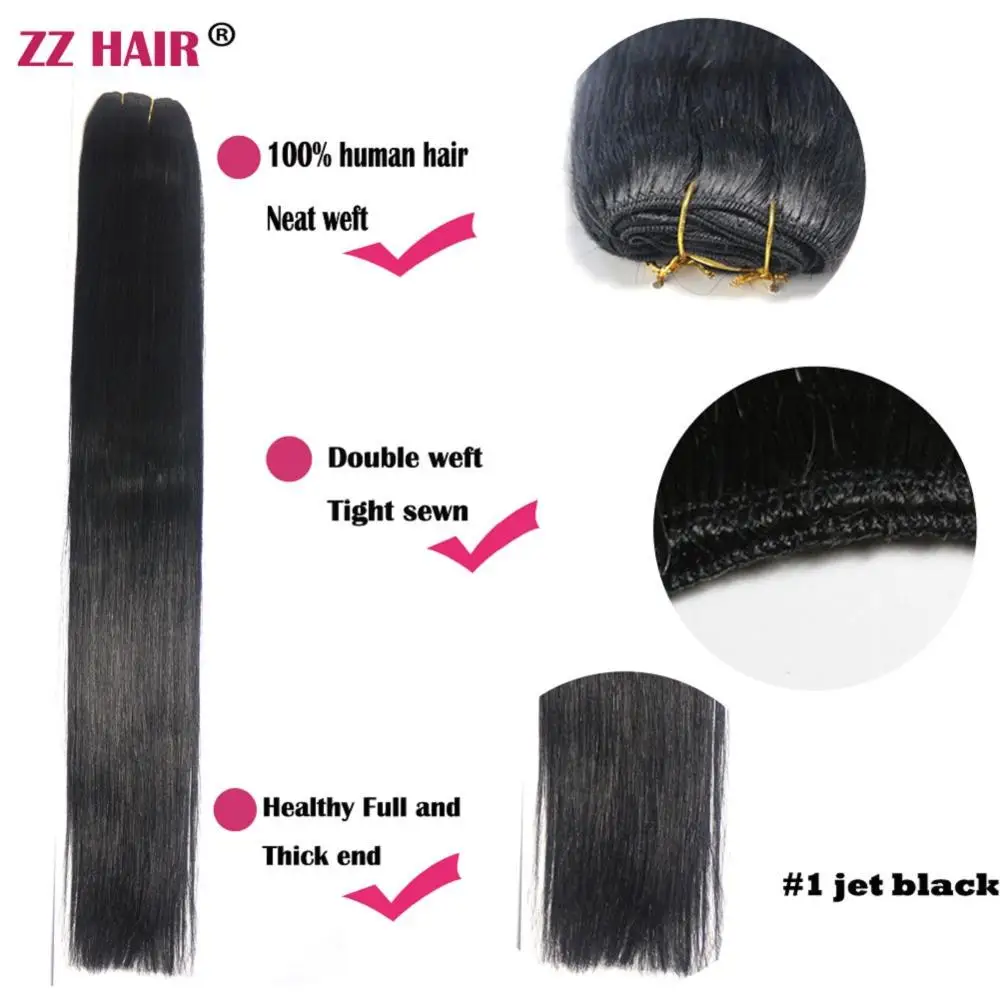 ZZHAIR 100% Human Hair Extensions 16"-26" Machine Made Remy Hair Weft Weaving 100g/Pcs Straight Natural Silk Non-clips - Image 3