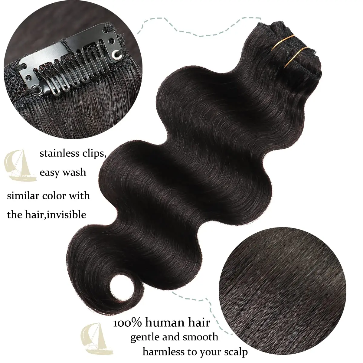 Body Wave Clip in Hair Extensions Human Hair Clip in Hair Extensions #1B Full Head 8Pcs with 120Gram Clip In Hair Extensions - Image 5