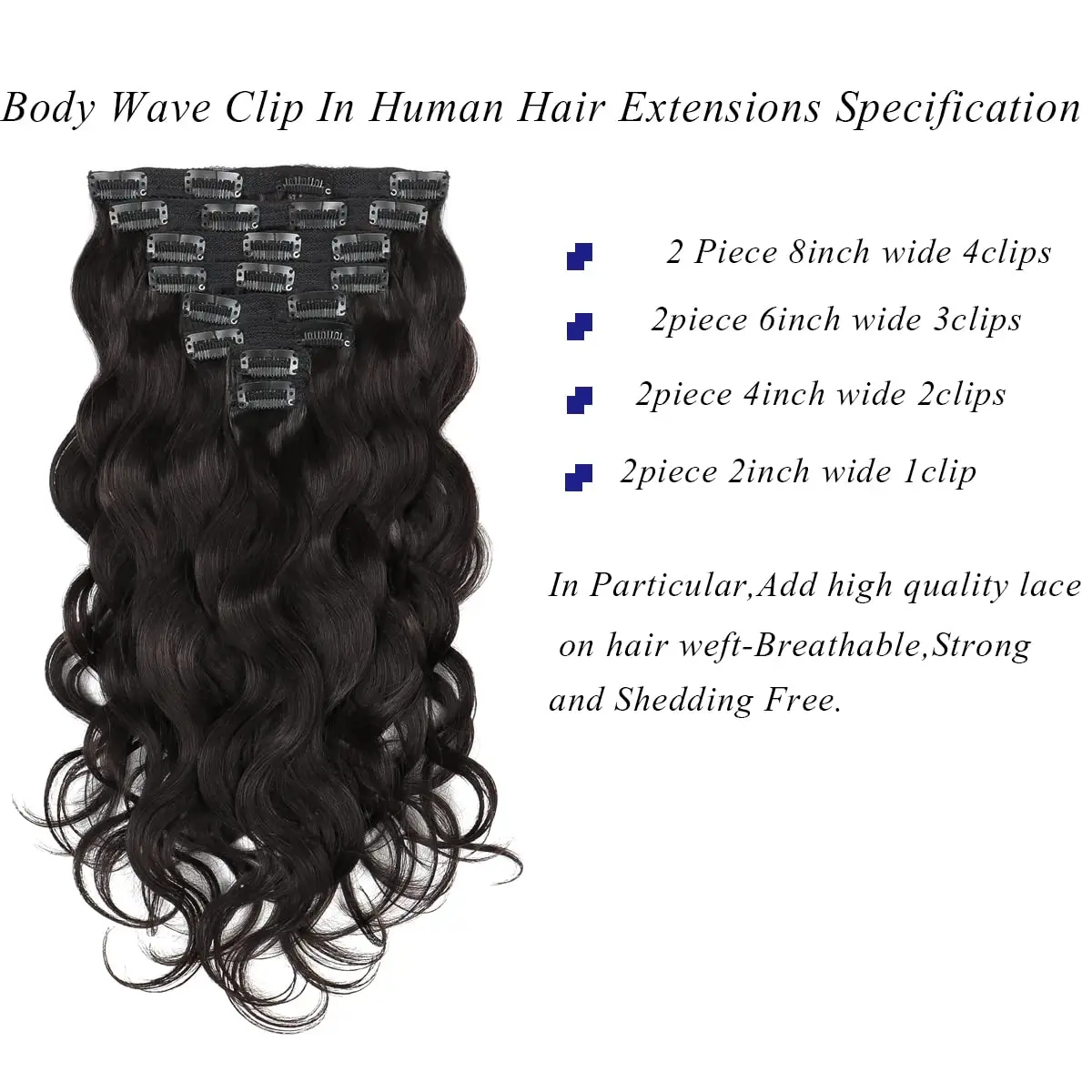 Body Wave Clip in Hair Extensions Human Hair Clip in Hair Extensions #1B Full Head 8Pcs with 120Gram Clip In Hair Extensions - Image 3
