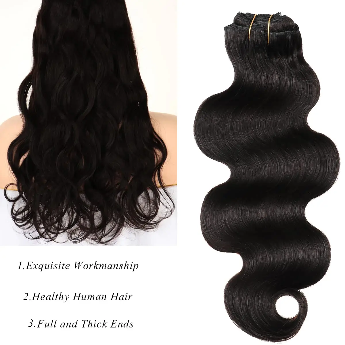 Body Wave Clip in Hair Extensions Human Hair Clip in Hair Extensions #1B Full Head 8Pcs with 120Gram Clip In Hair Extensions - Image 4