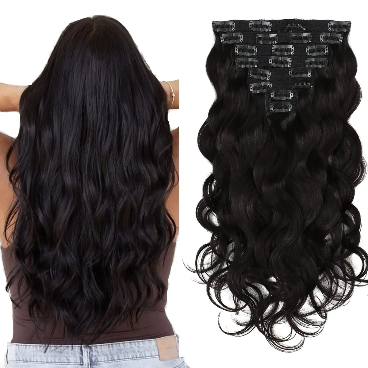 Body Wave Clip in Hair Extensions Human Hair Clip in Hair Extensions #1B Full Head 8Pcs with 120Gram Clip In Hair Extensions