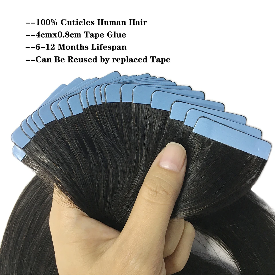 Tape In Straight Human Hair Extensions Brazilian Hair Adhesive Extensions Skin Weft Black Brown 100% Real Human Hair for Women - Image 3