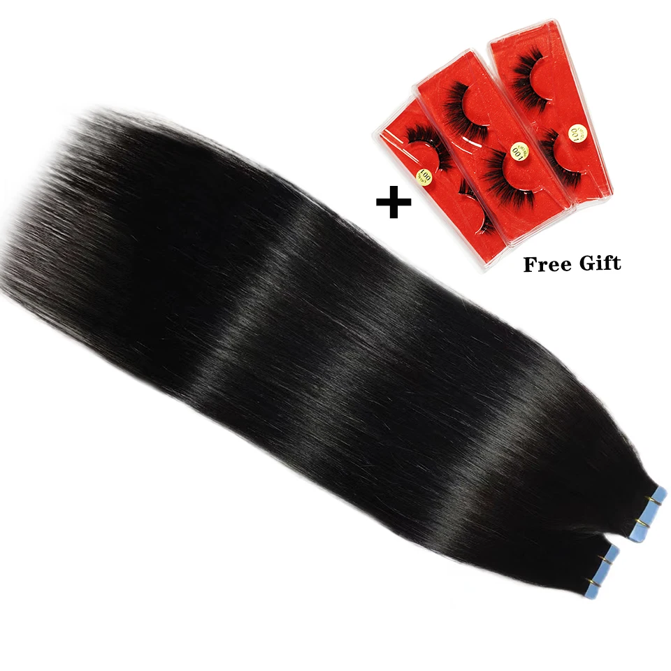 Tape In Straight Human Hair Extensions Brazilian Hair Adhesive Extensions Skin Weft Black Brown 100% Real Human Hair for Women - Image 4