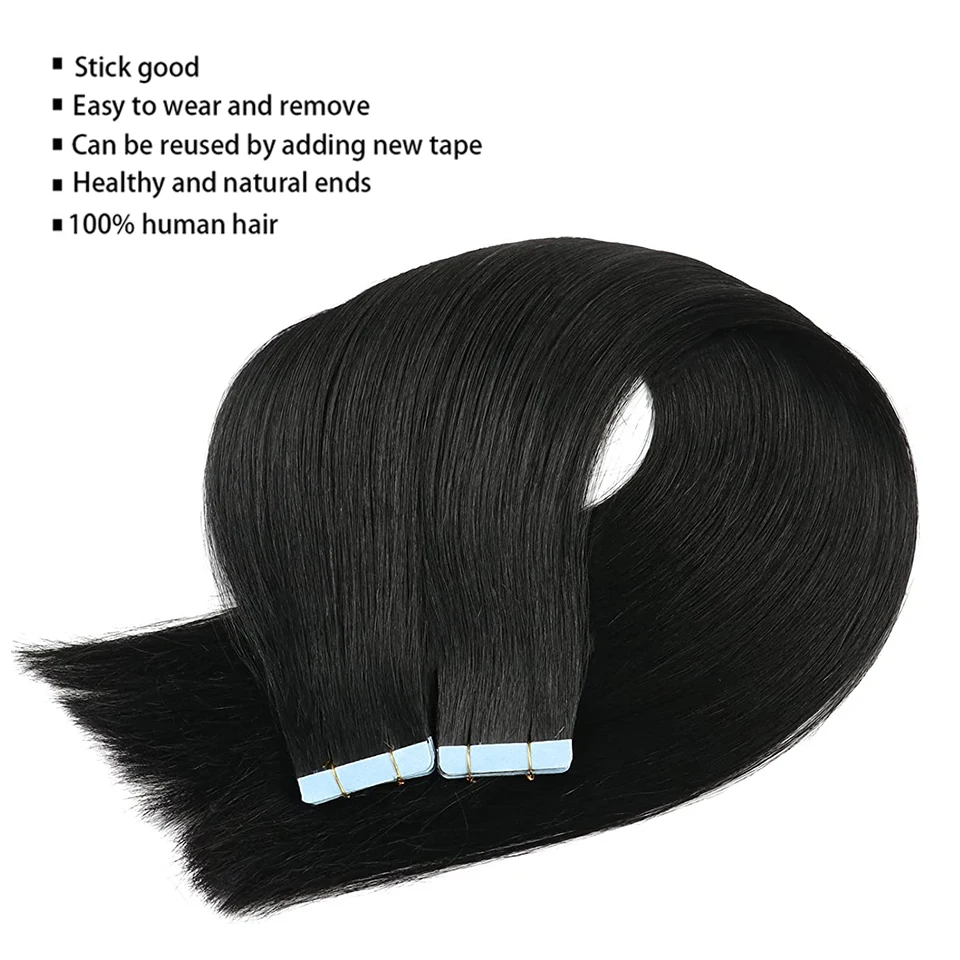 Tape In Straight Human Hair Extensions Brazilian Hair Adhesive Extensions Skin Weft Black Brown 100% Real Human Hair for Women - Image 2