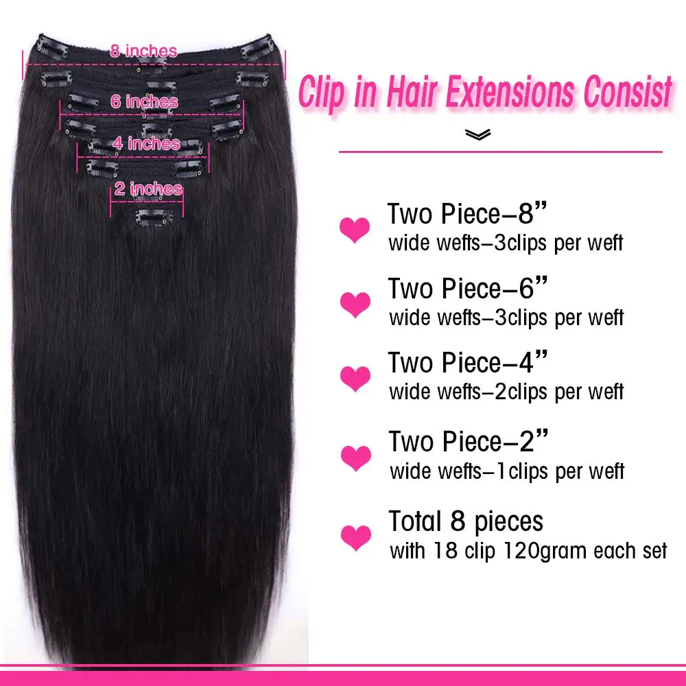 Clip in Hair Extensions Human Hair Natural Straight Seamless Clip ons Hair Extensions Invisible Clip ins Hair For Women Clip ins - Image 2