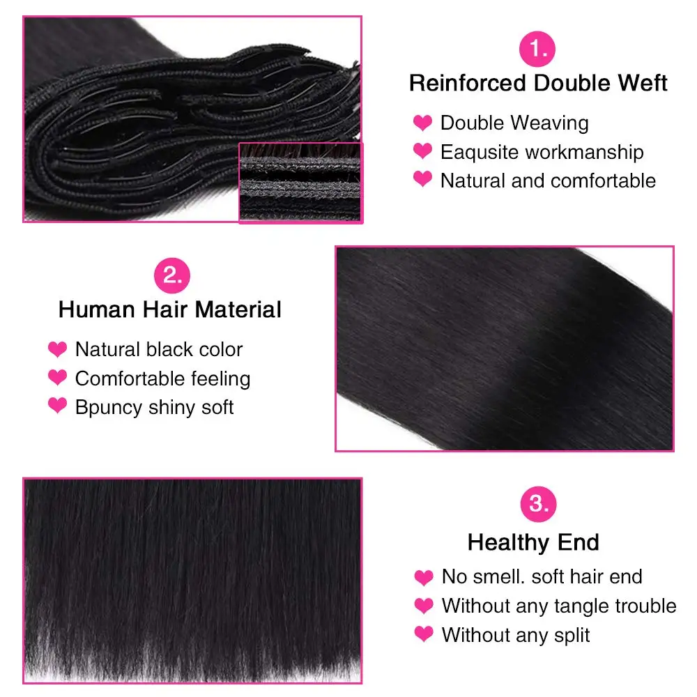 Clip in Hair Extensions Human Hair Natural Straight Seamless Clip ons Hair Extensions Invisible Clip ins Hair For Women Clip ins - Image 3
