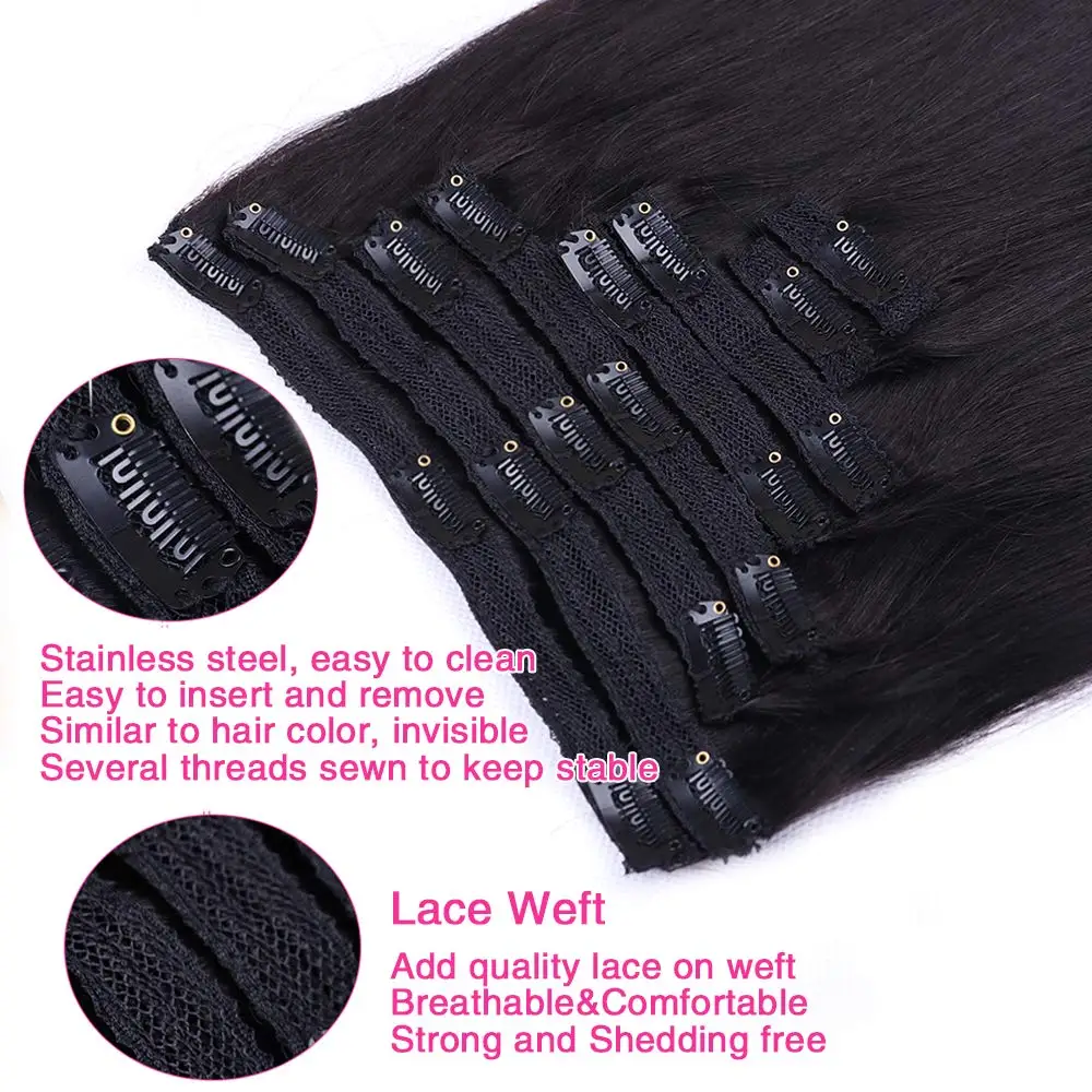 Clip in Hair Extensions Human Hair Natural Straight Seamless Clip ons Hair Extensions Invisible Clip ins Hair For Women Clip ins - Image 4