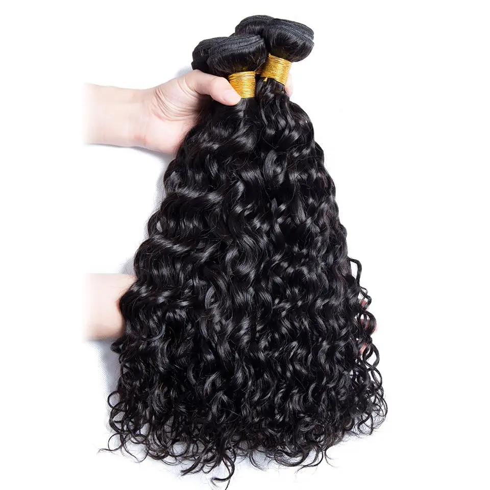 Human Hair Bundles Natural Black Water Wave Brazilian Human Hair Weave Bundles Virgin Hair 10-30 inches with Closure - Image 2