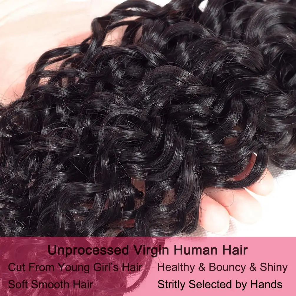 Human Hair Bundles Natural Black Water Wave Brazilian Human Hair Weave Bundles Virgin Hair 10-30 inches with Closure - Image 5