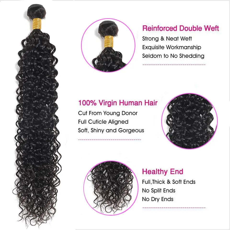 Human Hair Bundles Natural Black Water Wave Brazilian Human Hair Weave Bundles Virgin Hair 10-30 inches with Closure - Image 3