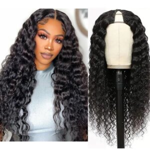 24 In Water Wave V Part Wig Peruvian Full Machine Wigs For Black Women Human Hair 180% Density Natural Black Color
