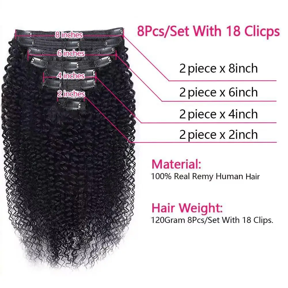 Kinky Curly Clip In Human Remy Hair Extensions 8-26 Inch Kinky Curly Clips Hair Extensions 100% Human Hair For Women - Image 3