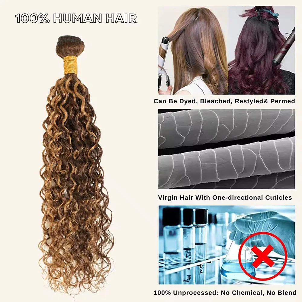 14-30 Inch Water Wave Bundles P4/27 Extension Brazilian Hair Weave Bundles 100% Brazilian Human Hair Wig 180 Density For Women - Image 5
