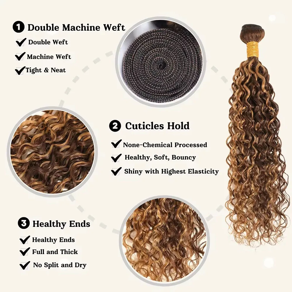 14-30 Inch Water Wave Bundles P4/27 Extension Brazilian Hair Weave Bundles 100% Brazilian Human Hair Wig 180 Density For Women - Image 2