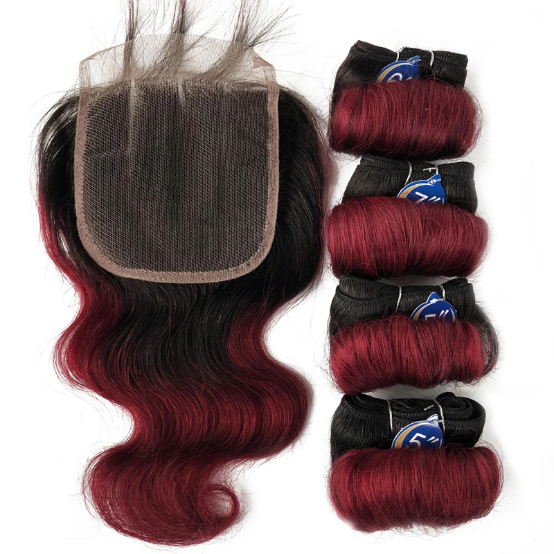 Brazilian Body Wave Bundles With Closure Human Hair Bundles With Closure Human Hair Weave Extensions 1B 27 30 Burgundy Color - Image 5