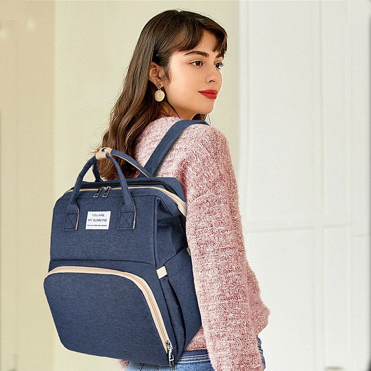 Foldable bed diaper bag with changing station insulated pocket and large capacity Multifunctional Double shoulder mommy bag - Image 6