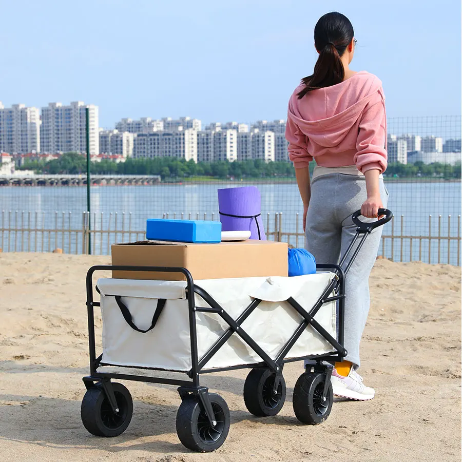 Large Weight Capacity Heavy Duty Wagon Cart Folding Wagon for Outdoor Garden Beach wagon Camping Equipment with Cup Holders - Image 5