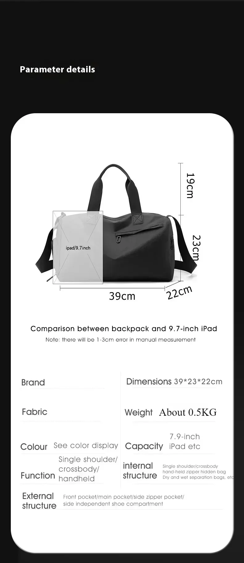 Zipper Large Capacity Oxford Travel Bags Solid Fitness Bags Thickened Fabric High Capacity Waterproof Luggage Sports Bags - Image 5