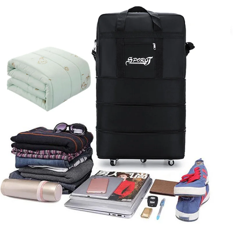 Travelling Pack Wheels For Women Men Expandable Foldable Trolley Luggage Versatile Black Suitcase For Weekend Trip overnight bag - Image 4
