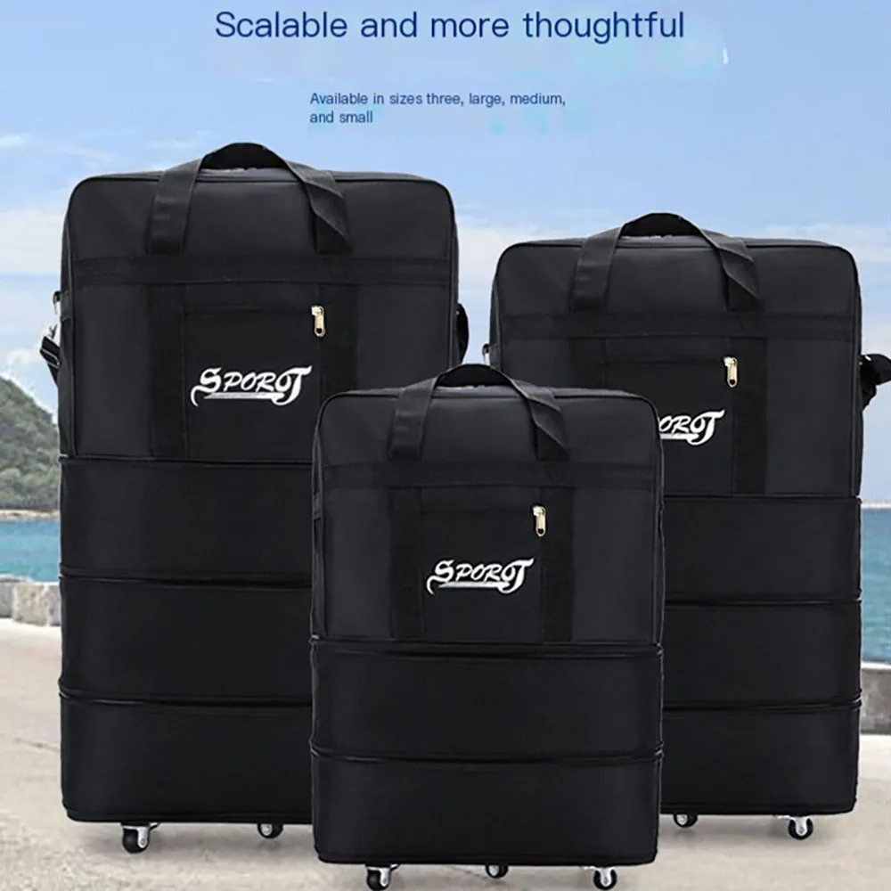 Travelling Pack Wheels For Women Men Expandable Foldable Trolley Luggage Versatile Black Suitcase For Weekend Trip overnight bag - Image 2