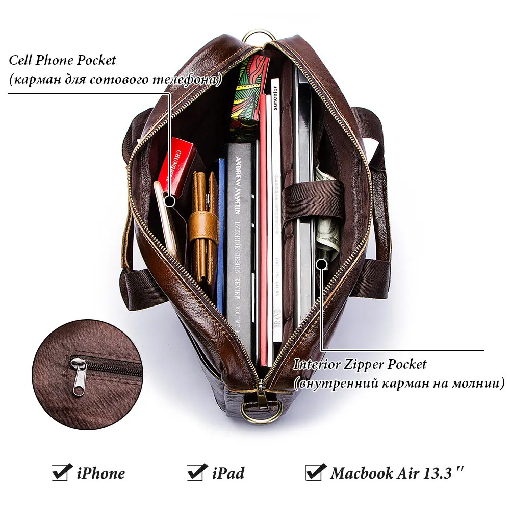 Genuine Leahther Men Briefcase Portable Office Handbag for Laptop Bag High Quality Business Messenger Shoulder Bags Travelling - Image 2