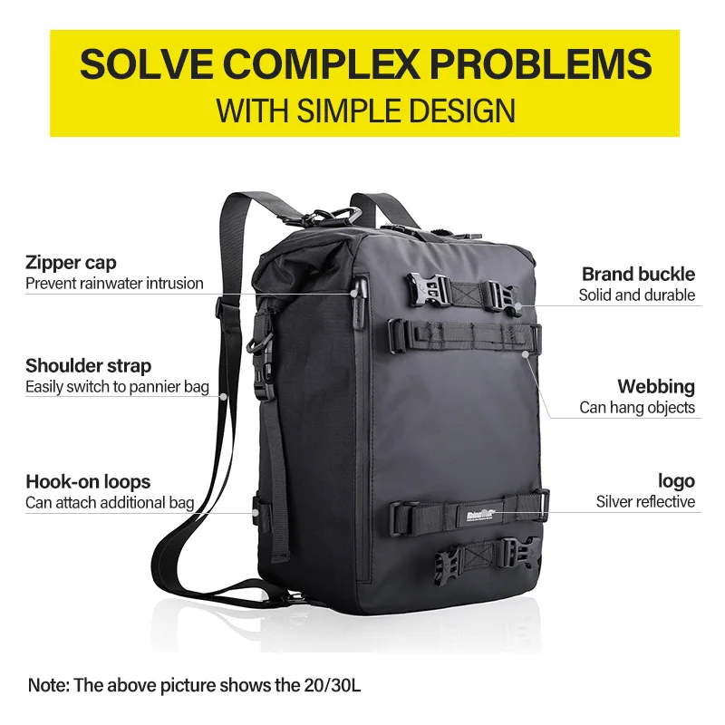 10L Or 20L Or 30L Motorcycle Rear Seat Bag Saddle Side Bag Luggage Pack MultiFunction Shoulder Bag Backpack - Image 4