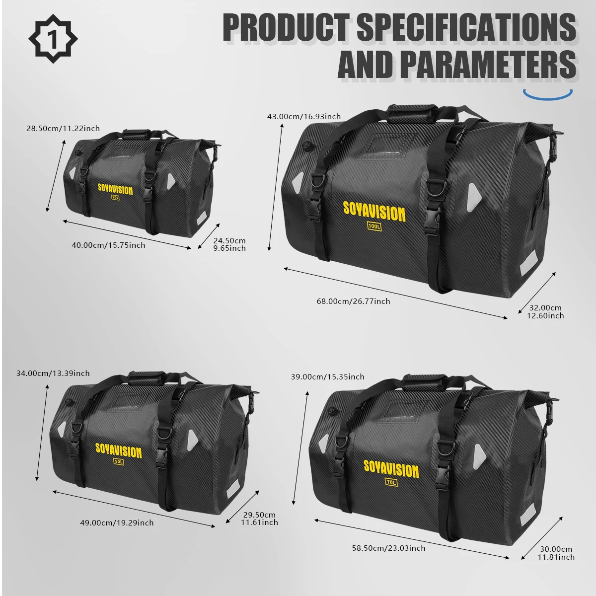 20L 50L 70L 100L 40L 66L Motorcycle Waterproof Tail Bag Travel Outdoor Dry Luggage Roll Pack Bag Motorcycle Seat Bag - Image 2