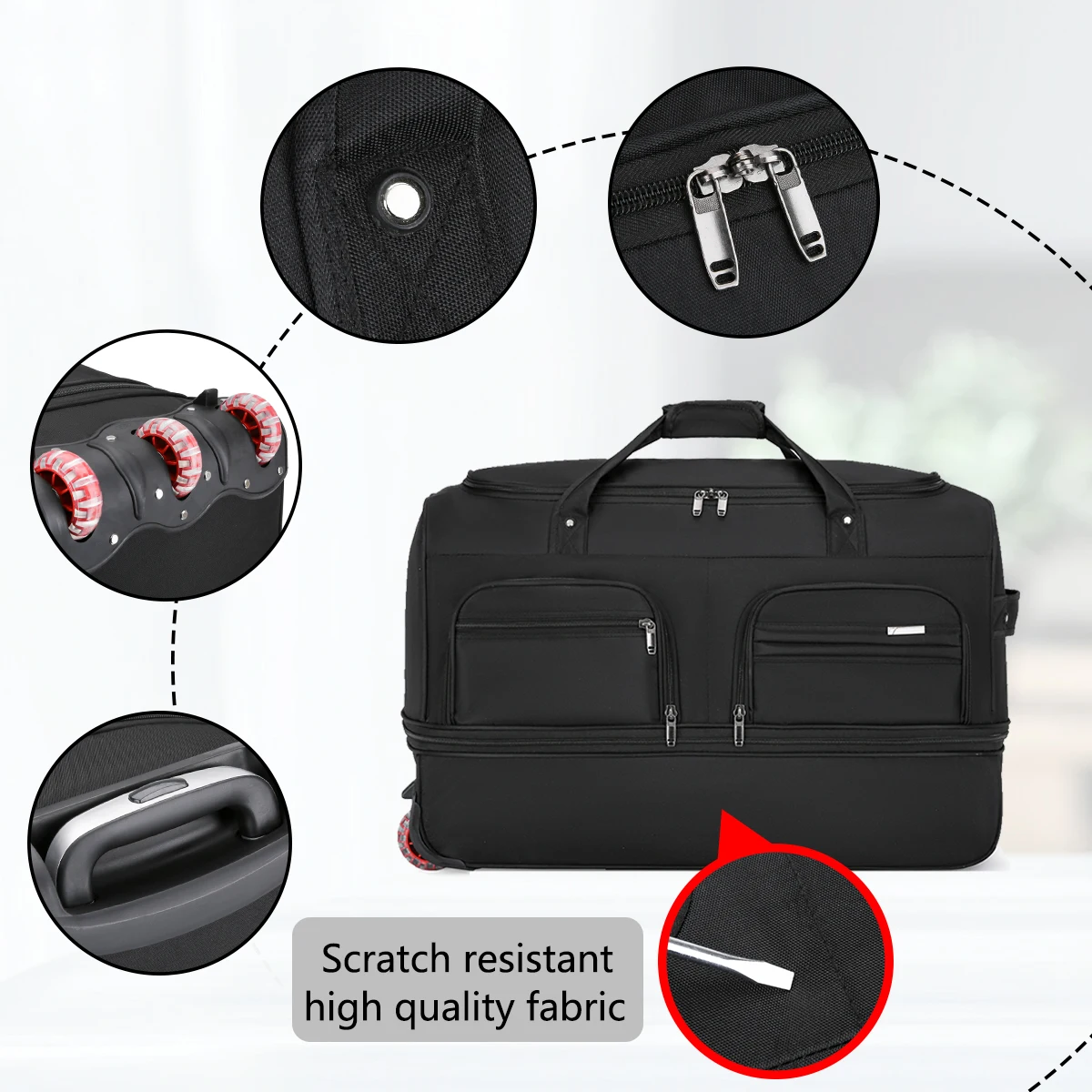 2026 New Fashion Travel Bag Women's Large-Capacity Men's Sports Bag Waterproof Travel Bag Roller Trolley Bag Duffel Bag - Image 3