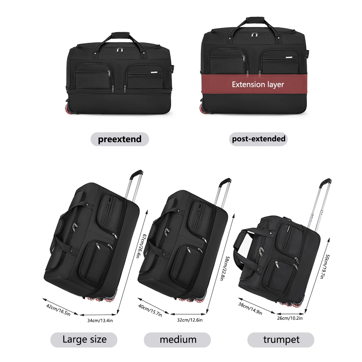 2026 New Fashion Travel Bag Women's Large-Capacity Men's Sports Bag Waterproof Travel Bag Roller Trolley Bag Duffel Bag - Image 5