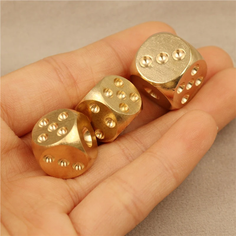 6pcs Metal Dice Solid Brass Gold High-Quality 6-Sided Game Dice Hand Polished Stress Relieving Family Gathering Toy 15mm - Image 2