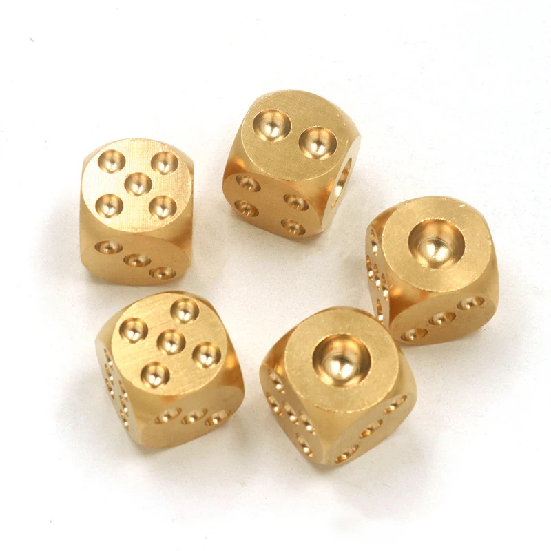 6pcs Metal Dice Solid Brass Gold High-Quality 6-Sided Game Dice Hand Polished Stress Relieving Family Gathering Toy 15mm - Image 5