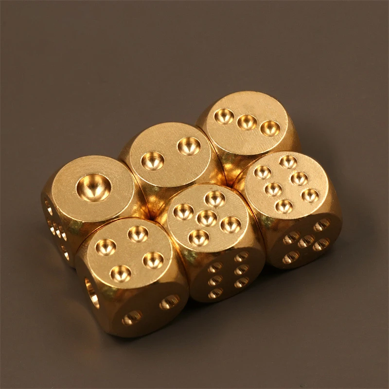 6pcs Metal Dice Solid Brass Gold High-Quality 6-Sided Game Dice Hand Polished Stress Relieving Family Gathering Toy 15mm
