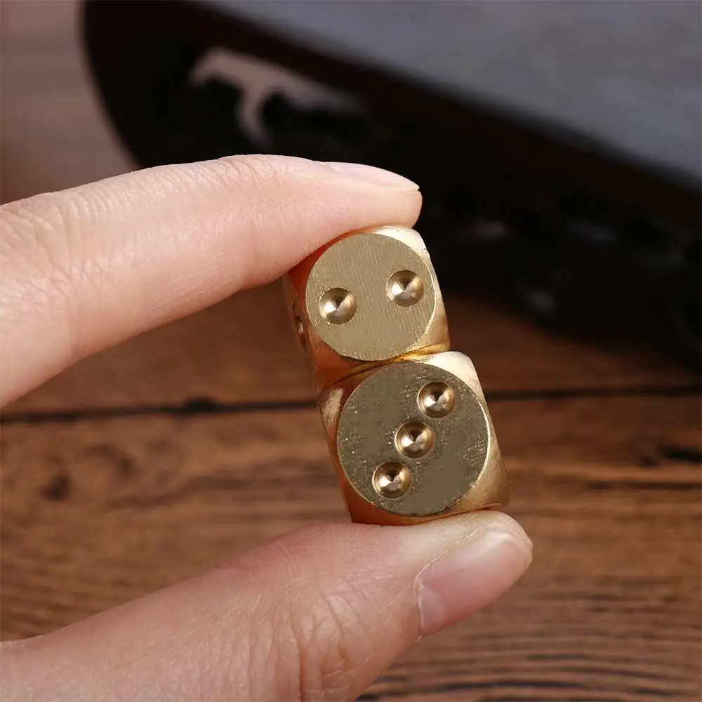 6pcs Metal Dice Solid Brass Gold High-Quality 6-Sided Game Dice Hand Polished Stress Relieving Family Gathering Toy 15mm - Image 4