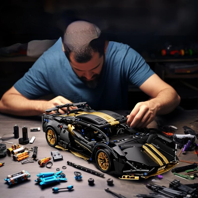 Technology 1:14 Black Supercar racing building blocks assembled brick car toy gift for boys birthday present - Image 5
