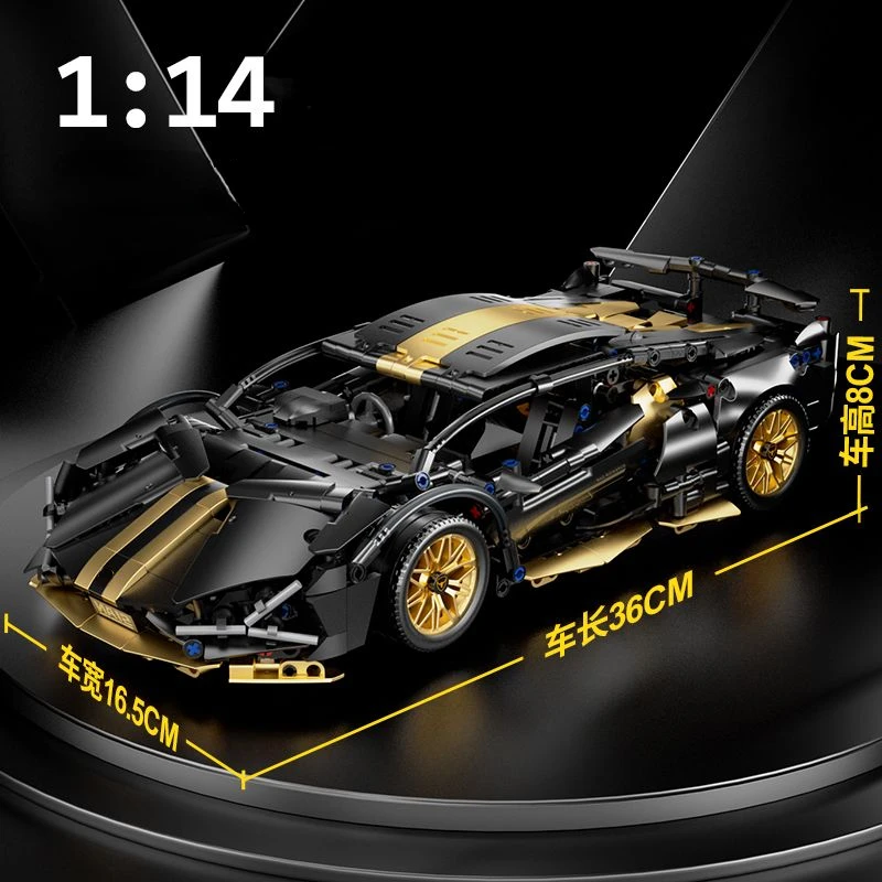 Technology 1:14 Black Supercar racing building blocks assembled brick car toy gift for boys birthday present - Image 3