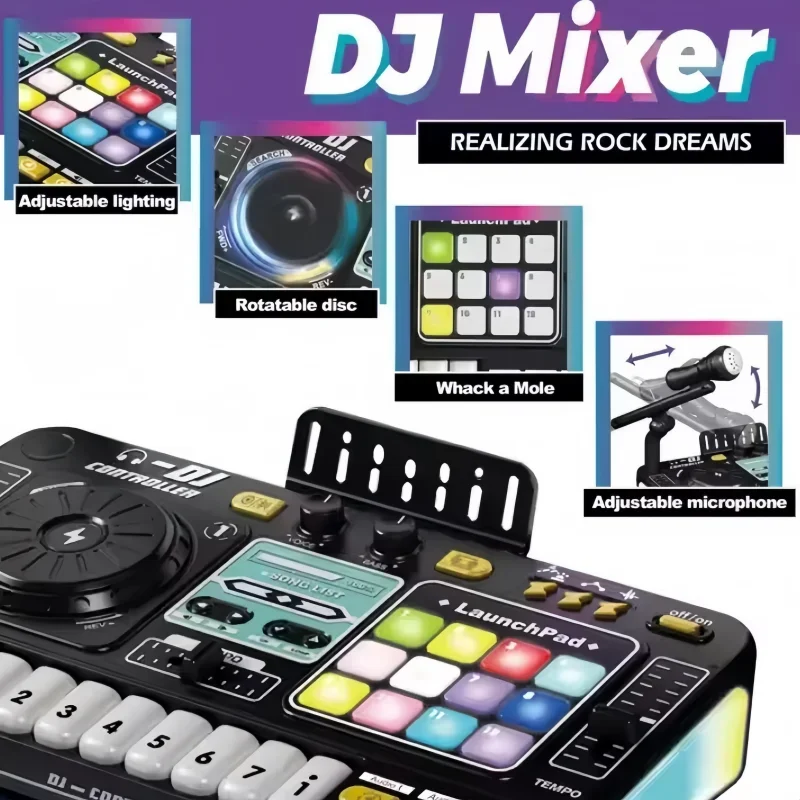 Kids Simulation DJ Mixer Controller Toys Multifunctional Music Effects Electronic Piano Keyboard Learning Birthday Gift Boy Girl - Image 5