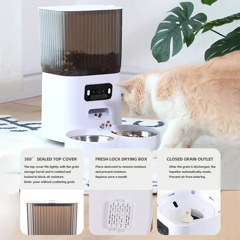 5L Double Bowls Smart Automatic Cat Feeder With Camera Cat Dry Food Video Dispenser Pet Smart Voice Recorder Auto Feeder For Dog - Image 5