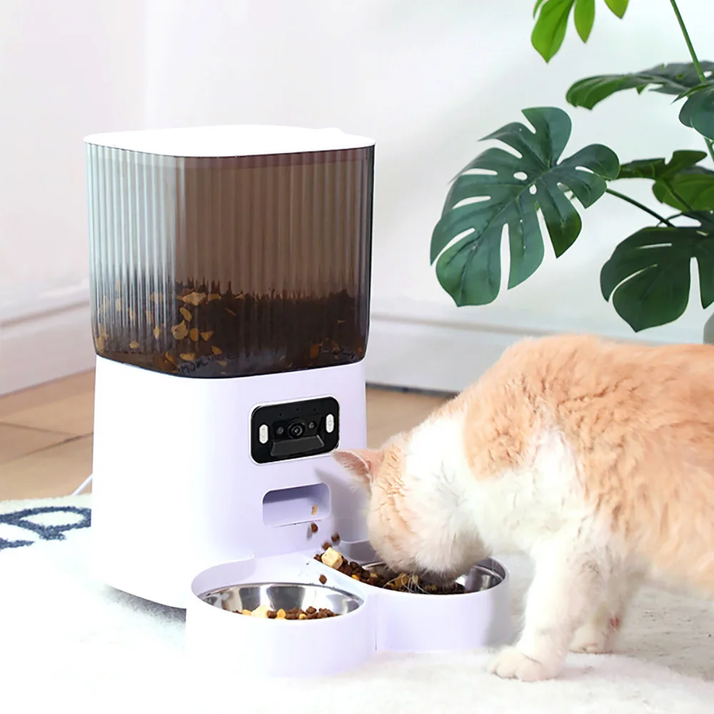 5L Double Bowls Smart Automatic Cat Feeder With Camera Cat Dry Food Video Dispenser Pet Smart Voice Recorder Auto Feeder For Dog - Image 3