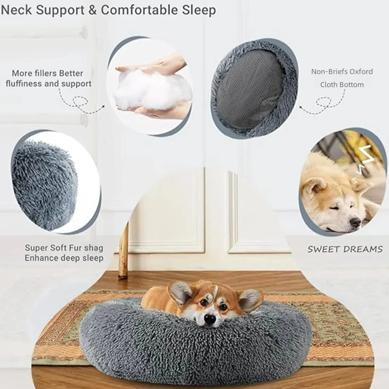 40-90cm 6 Sizes Round Pet Bed for Large Dog Bed Super Soft Cat Bed Plush Dog House for Medium Dog House Winter Warm Sleeping - Image 4