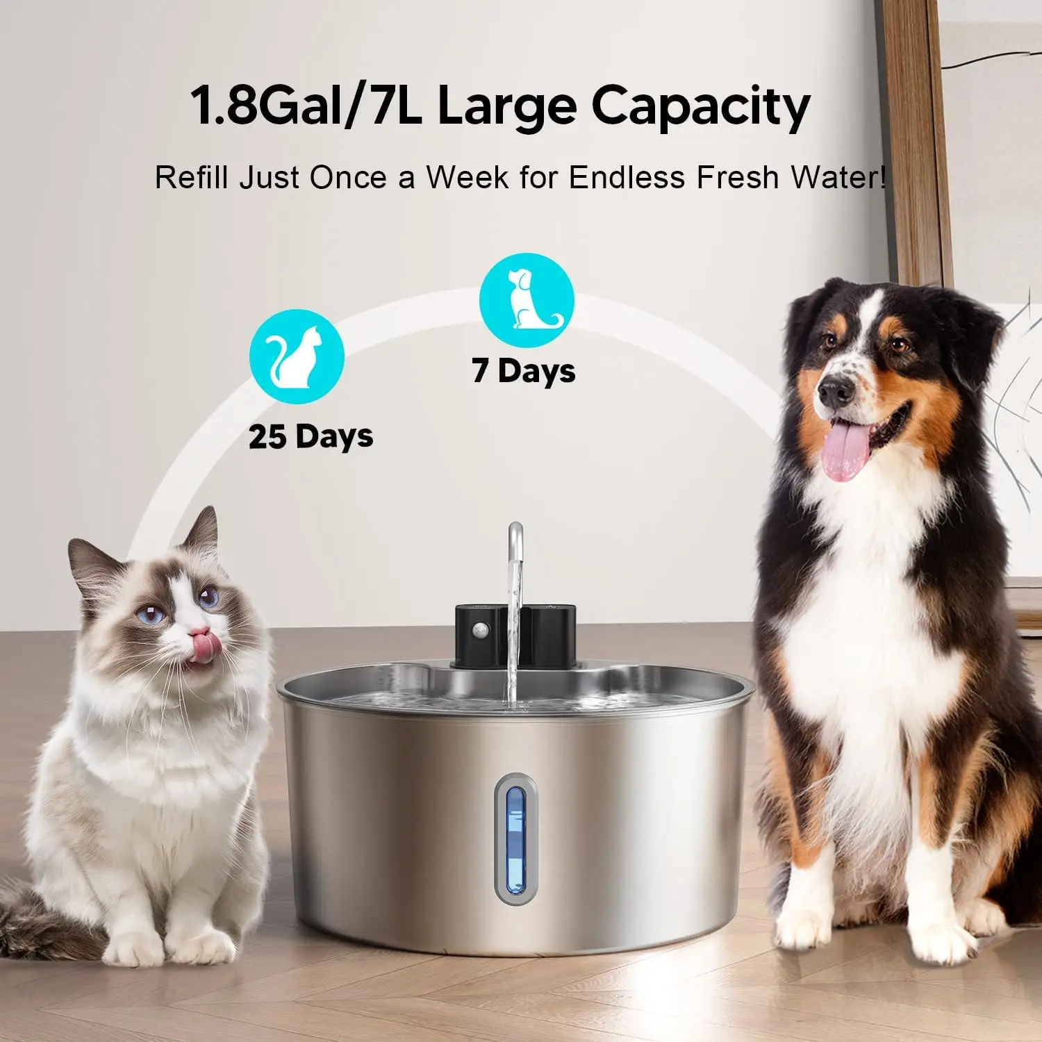 7L Stainless Steel Wireless Recharging Sensor Cat Water Fountain Auto Drinking Fountain For Cats Dog Drinker Pet Dispenser Bowl - Image 4