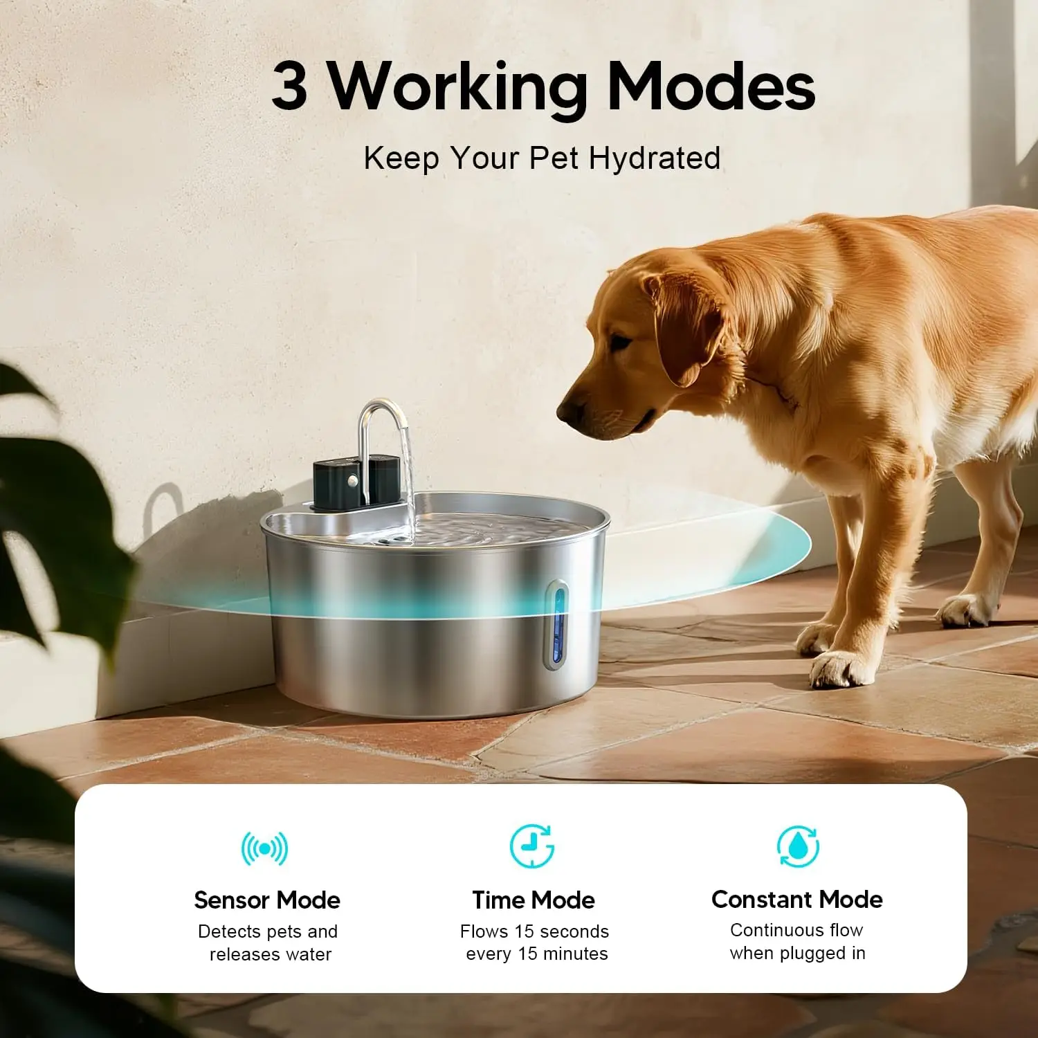 7L Stainless Steel Wireless Recharging Sensor Cat Water Fountain Auto Drinking Fountain For Cats Dog Drinker Pet Dispenser Bowl - Image 5