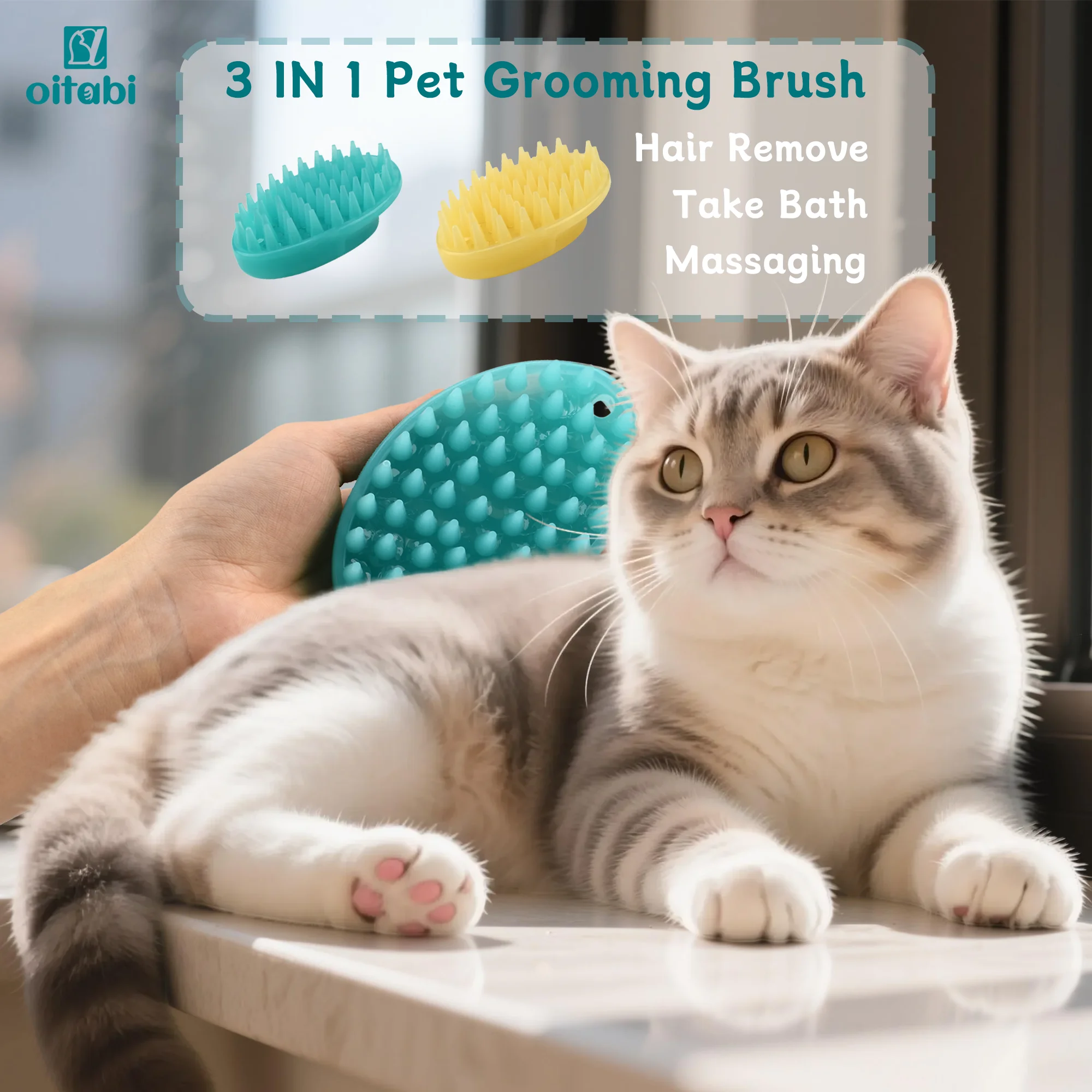 Oitabi Soft Rubber Pet Brush for Short Hair Dog & Cat Grooming Bathing Massaging Deshedding Multi-Function Wet or Dry Pets Brush - Image 5